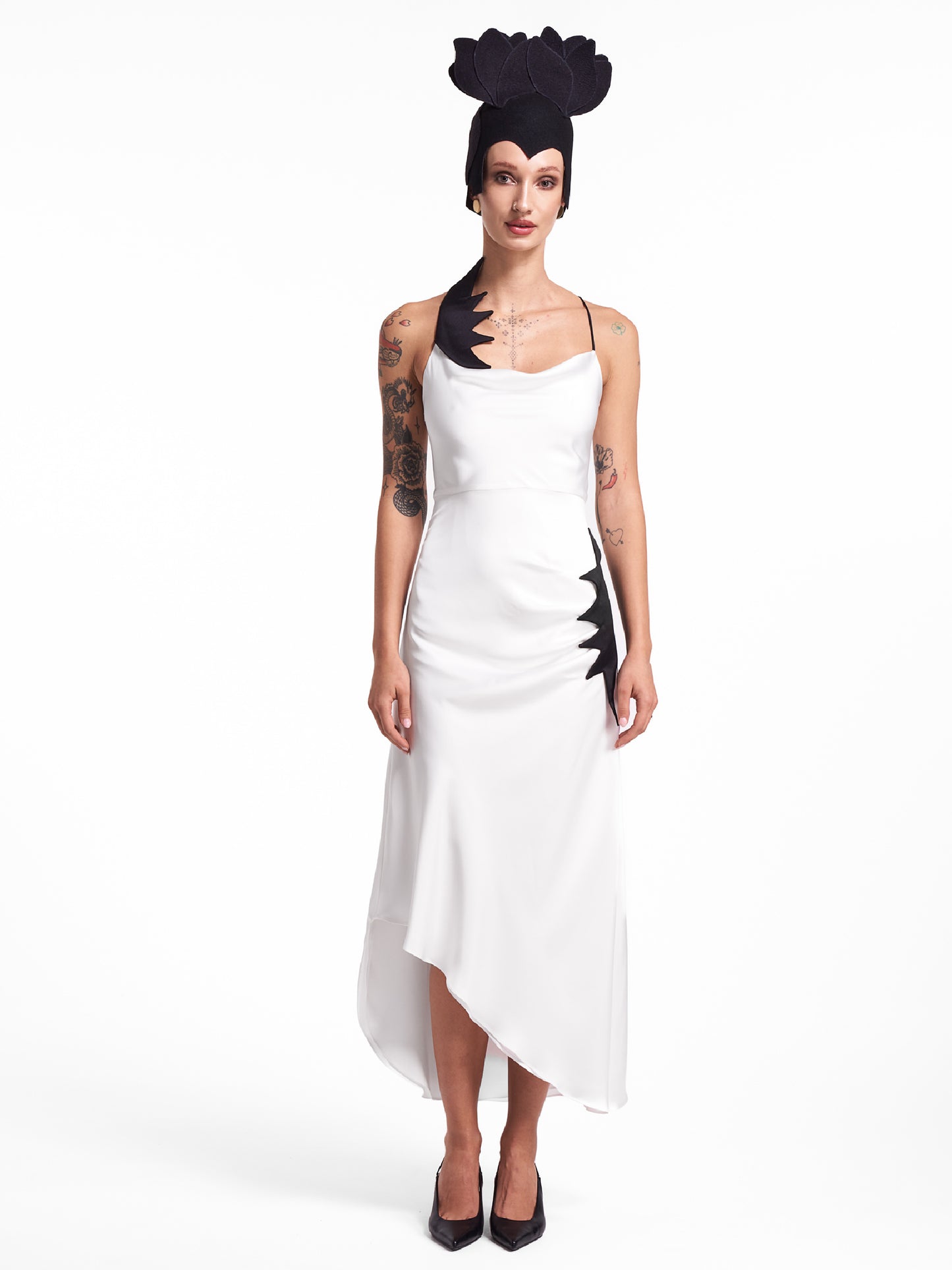 Rochie albă midi asimetrică Petal Eclipse Lavine HL26003