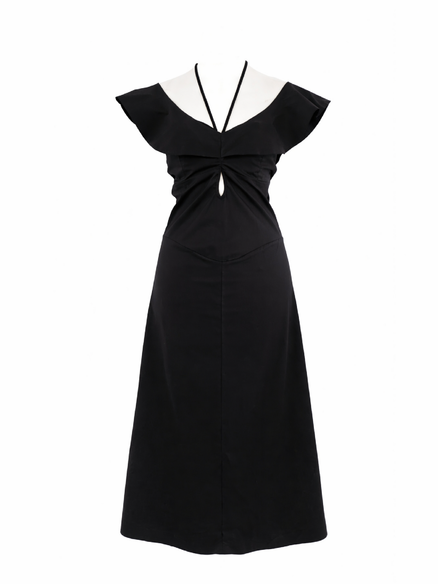 Rochie harera A line, midi cu decupaje și volane, neagră H26R003