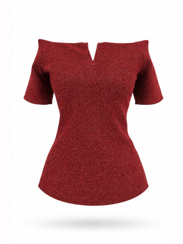 Top cu umeri goi roșu cu clipici Harera H25T003