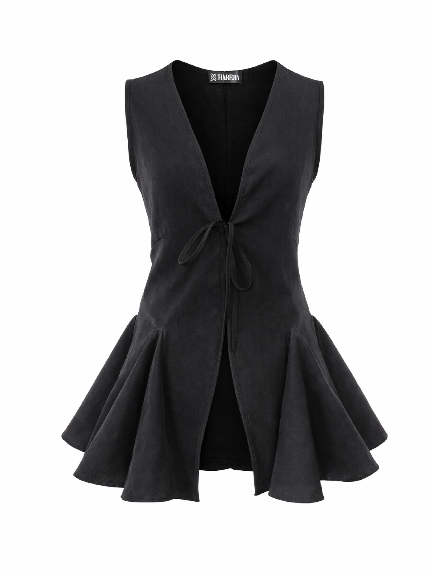 Top vestă negru cu șnur și evazat în talie H26T001 Harera